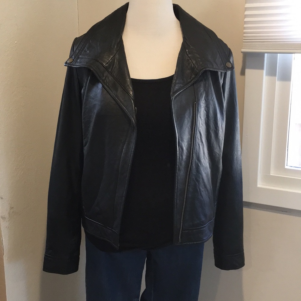 Black leather motorcycle jacket